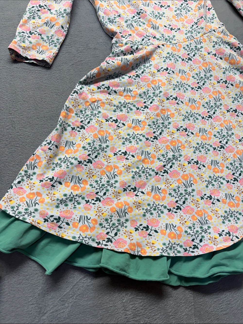 Matilda Jane Cream Floral Long-Sleeve Swing Dress with Green Ruffle - Picture 2 of 7